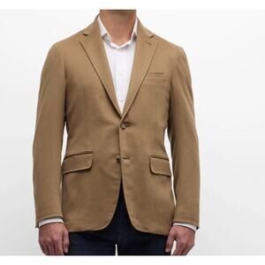FENZIA 100% PURE CASHMERE Men's Sport coat Blazer 3 Button Camel 48L Jacket